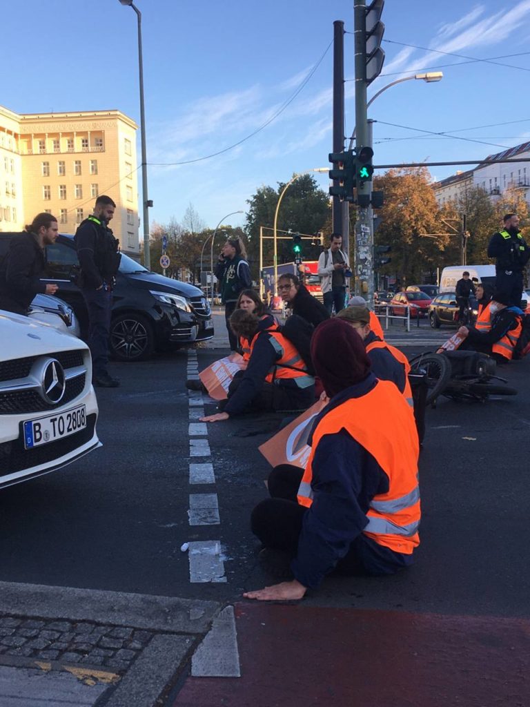 Road blockade by last generation citizens at the Frankfurter Tor.